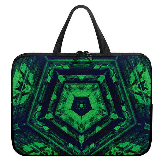 Dark Green Kaleidoscope Print Laptop Sleeve With Handle