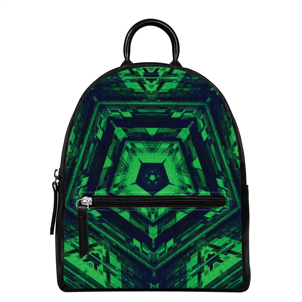 Dark Green Kaleidoscope Print Leather Backpack