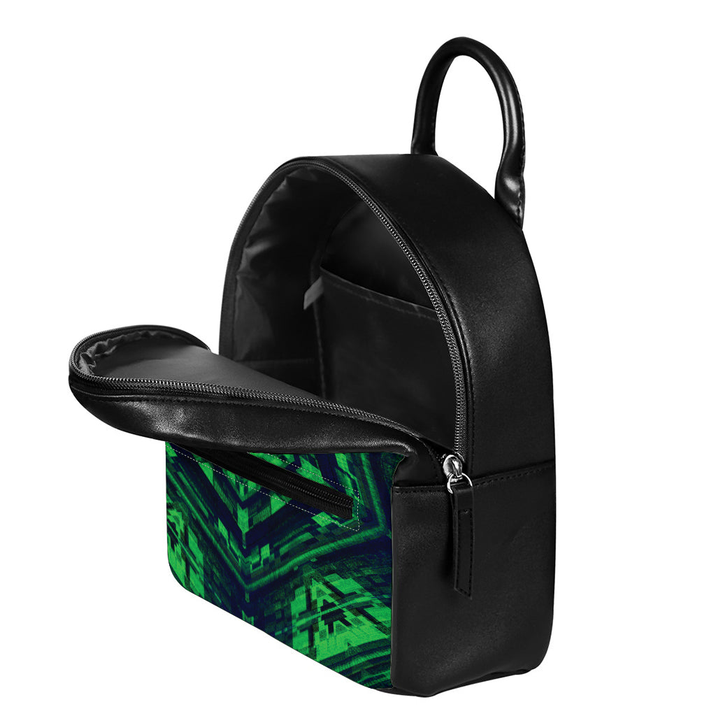 Dark Green Kaleidoscope Print Leather Backpack
