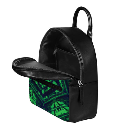 Dark Green Kaleidoscope Print Leather Backpack