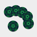 Dark Green Kaleidoscope Print Leather Coaster Set