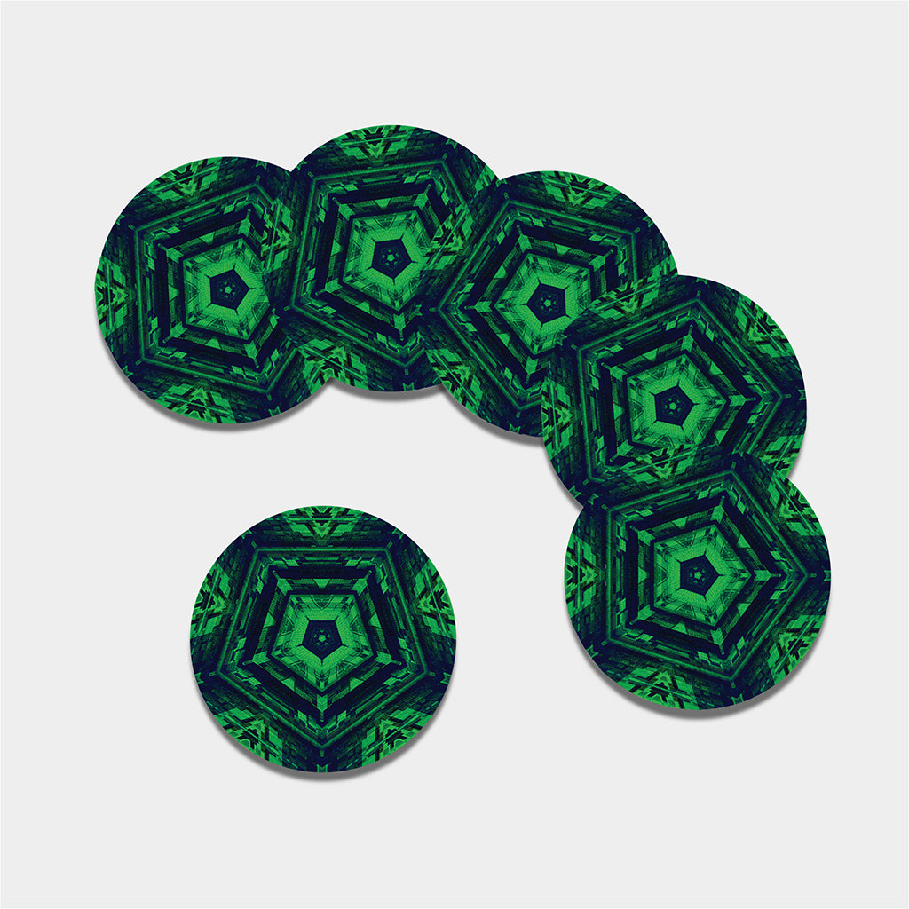 Dark Green Kaleidoscope Print Leather Coaster Set