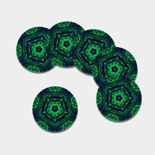 Dark Green Kaleidoscope Print Leather Coaster Set