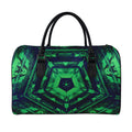 Dark Green Kaleidoscope Print Leather Duffel Bag