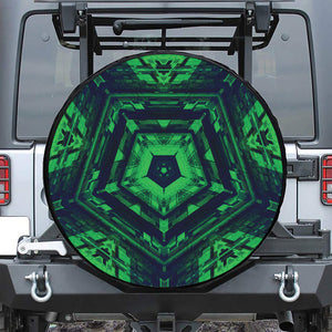 Dark Green Kaleidoscope Print Leather Spare Tire Cover