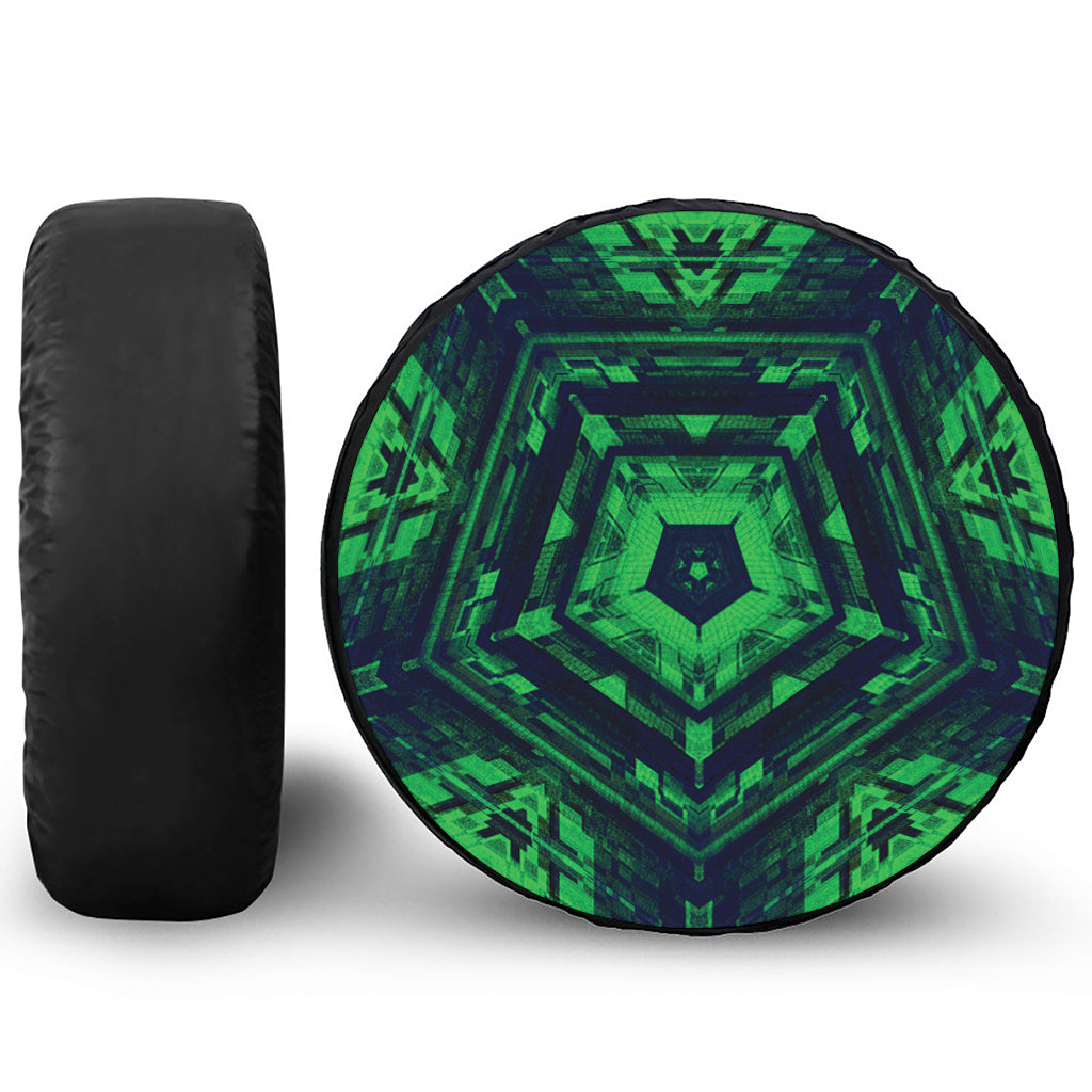 Dark Green Kaleidoscope Print Leather Spare Tire Cover