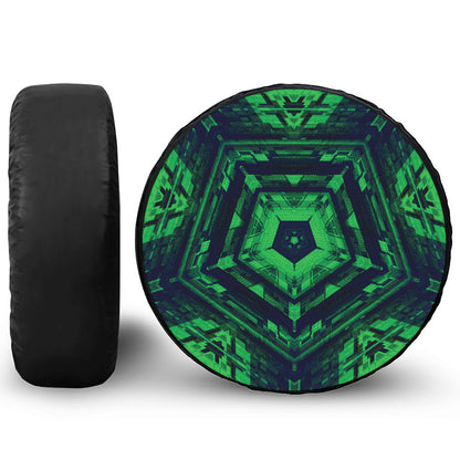 Dark Green Kaleidoscope Print Leather Spare Tire Cover