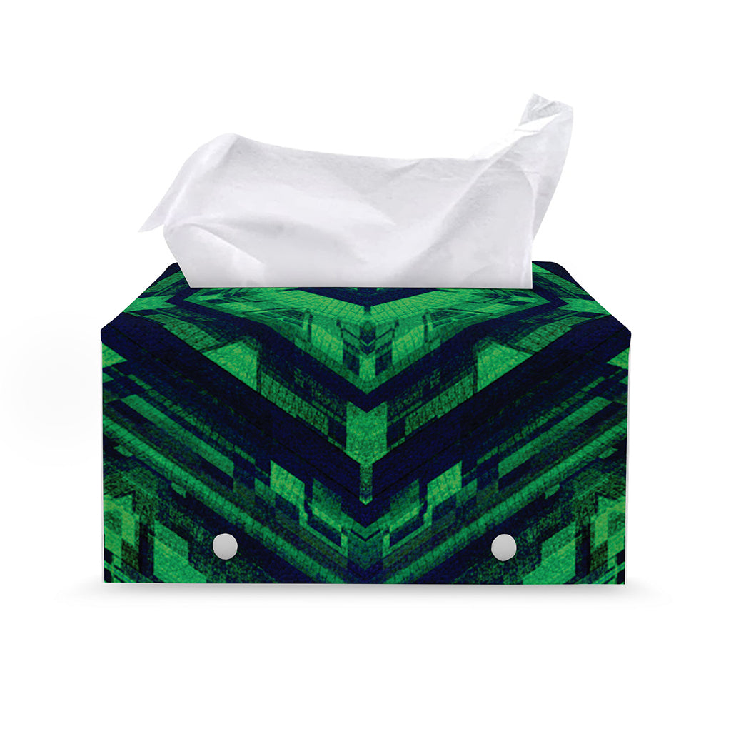 Dark Green Kaleidoscope Print Leather Tissue Box Cover