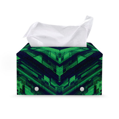 Dark Green Kaleidoscope Print Leather Tissue Box Cover
