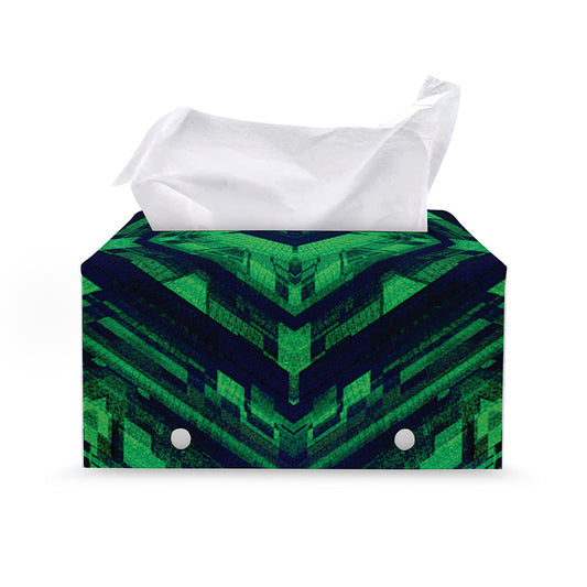 Dark Green Kaleidoscope Print Leather Tissue Box Cover