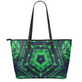 Dark Green Kaleidoscope Print Leather Tote Bag With Zipper