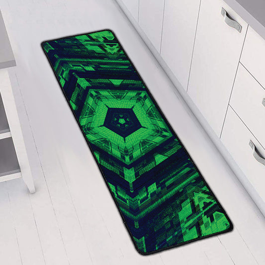 Dark Green Kaleidoscope Print Long Kitchen Mat