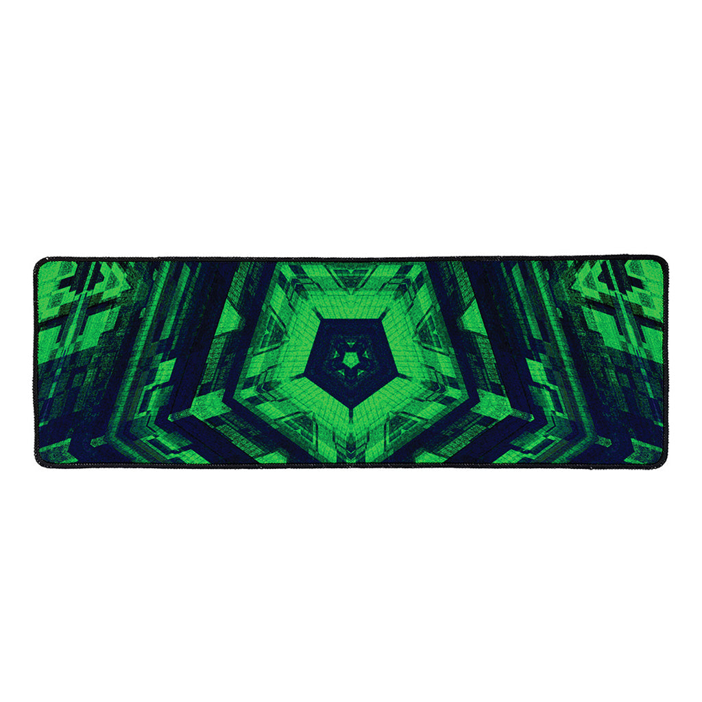Dark Green Kaleidoscope Print Long Kitchen Mat
