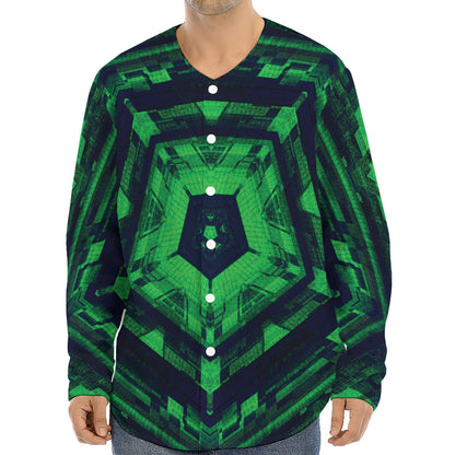 Dark Green Kaleidoscope Print Long Sleeve Baseball Jersey