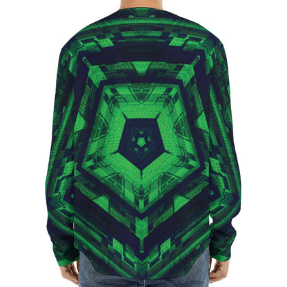Dark Green Kaleidoscope Print Long Sleeve Baseball Jersey