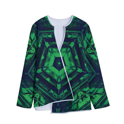 Dark Green Kaleidoscope Print Long Sleeve Short Coat