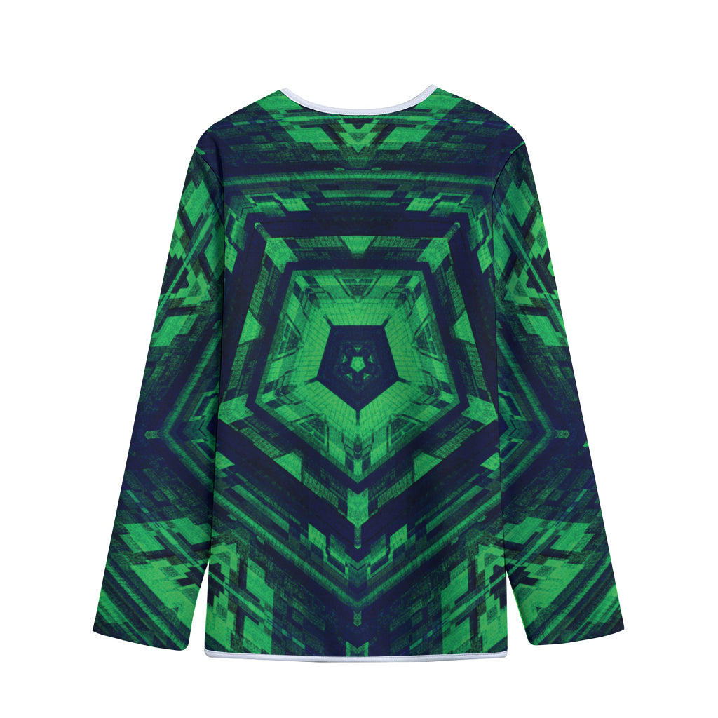 Dark Green Kaleidoscope Print Long Sleeve Short Coat