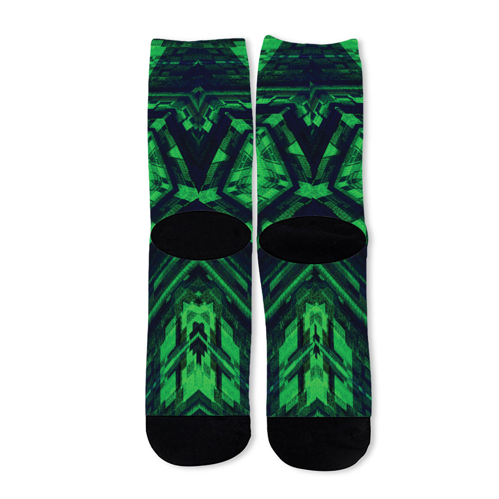 Dark Green Kaleidoscope Print Long Socks