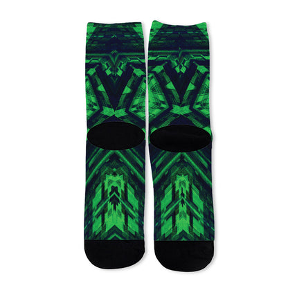 Dark Green Kaleidoscope Print Long Socks