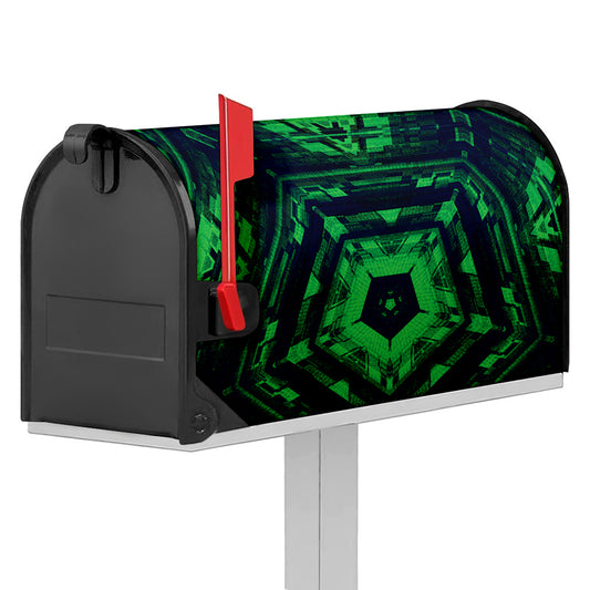 Dark Green Kaleidoscope Print Mailbox Cover