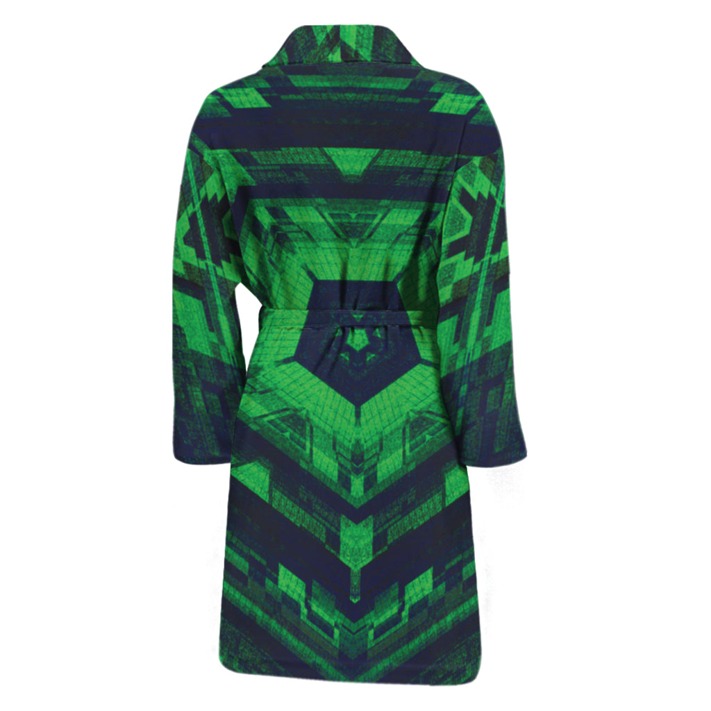 Dark Green Kaleidoscope Print Men's Bathrobe