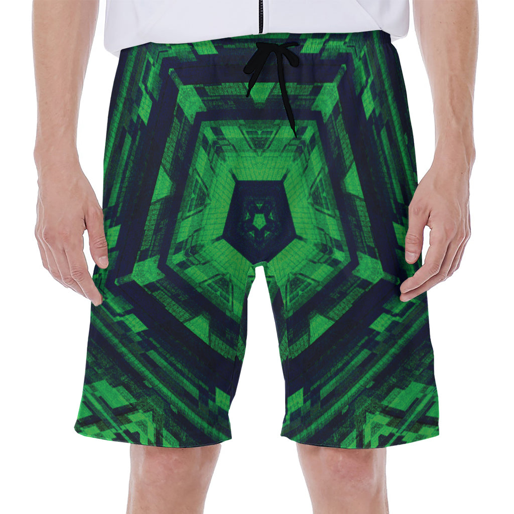 Dark Green Kaleidoscope Print Men's Beach Shorts