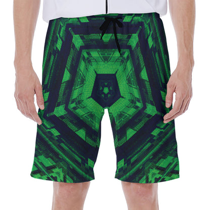 Dark Green Kaleidoscope Print Men's Beach Shorts