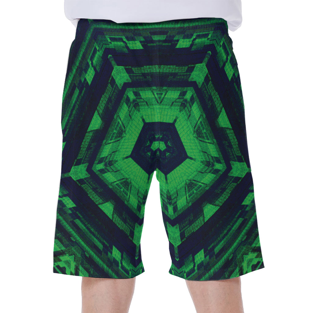 Dark Green Kaleidoscope Print Men's Beach Shorts