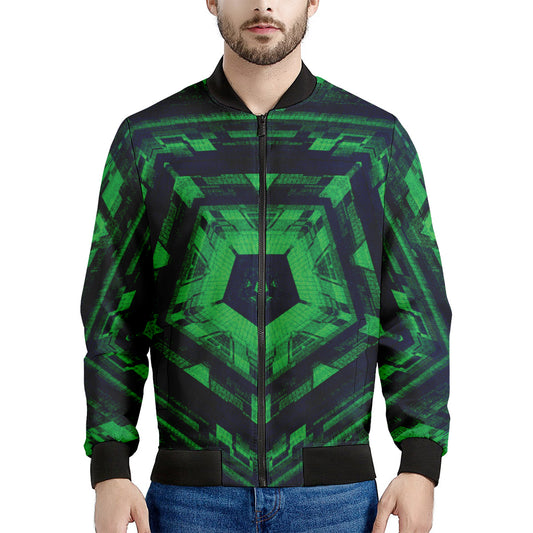 Dark Green Kaleidoscope Print Men's Bomber Jacket