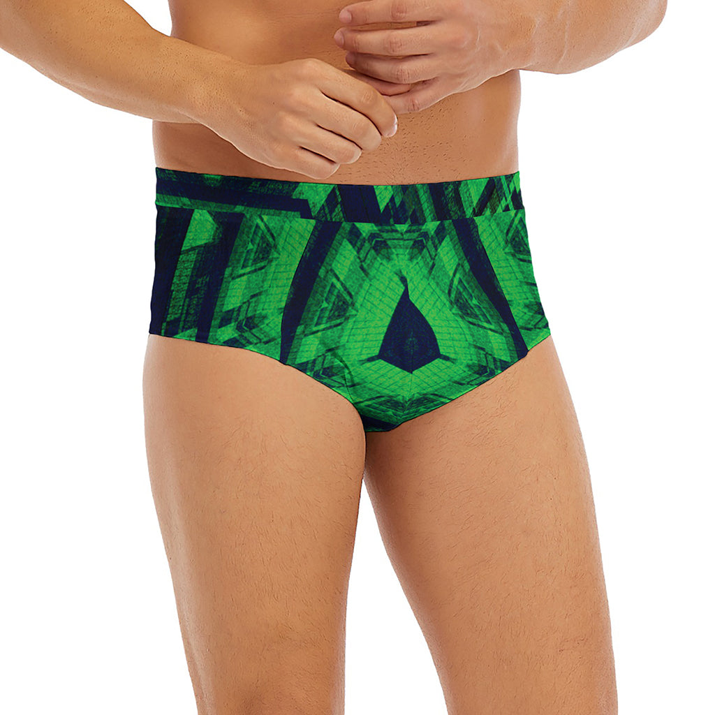 Dark Green Kaleidoscope Print Men's Briefs