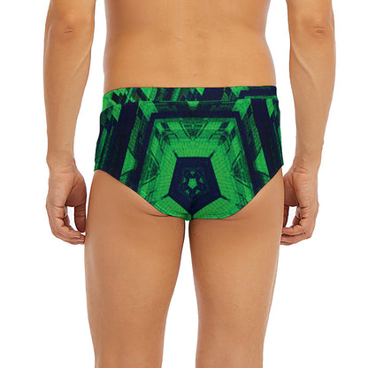 Dark Green Kaleidoscope Print Men's Briefs