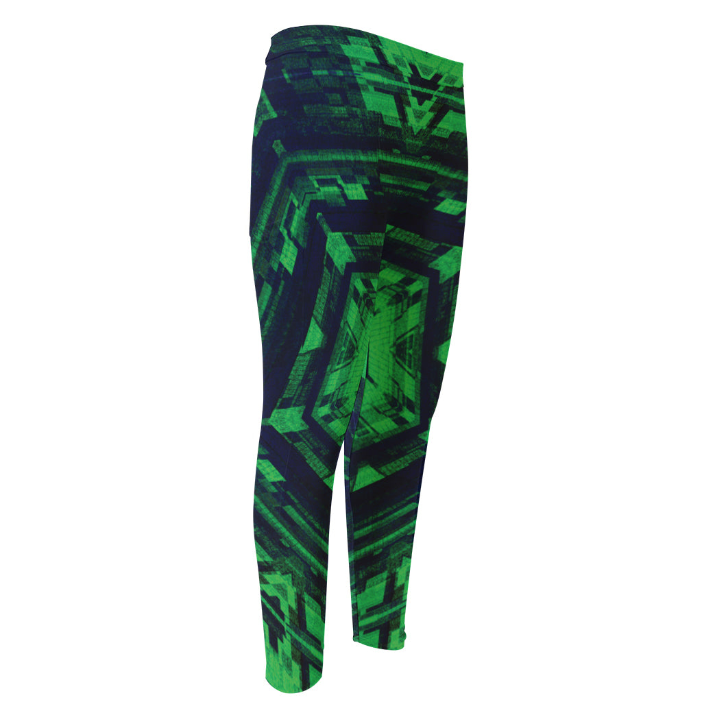 Dark Green Kaleidoscope Print Men's Compression Pants