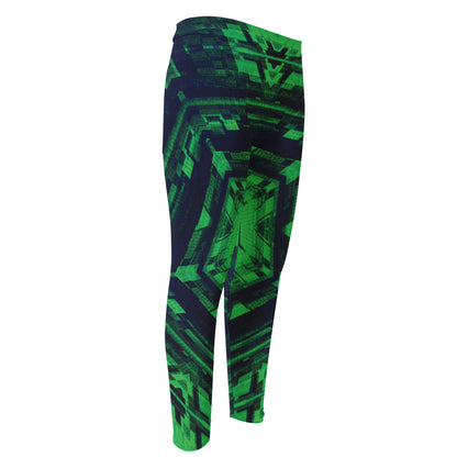 Dark Green Kaleidoscope Print Men's Compression Pants