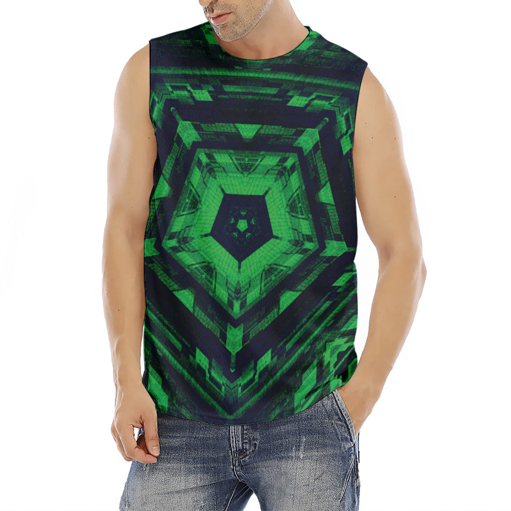 Dark Green Kaleidoscope Print Men's Fitness Tank Top