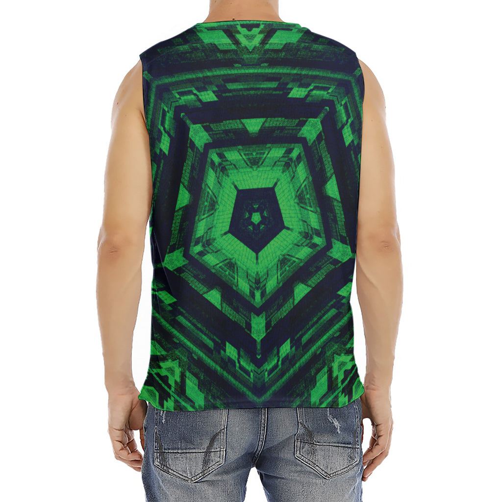 Dark Green Kaleidoscope Print Men's Fitness Tank Top