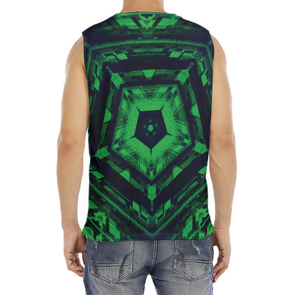 Dark Green Kaleidoscope Print Men's Fitness Tank Top