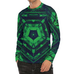 Dark Green Kaleidoscope Print Men's Long Sleeve Rash Guard