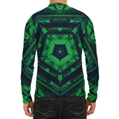 Dark Green Kaleidoscope Print Men's Long Sleeve Rash Guard