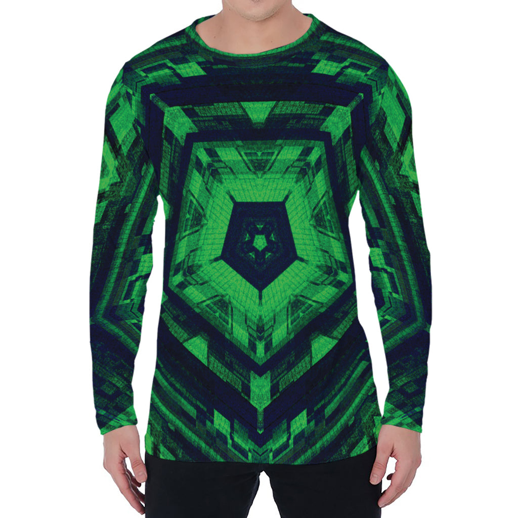 Dark Green Kaleidoscope Print Men's Long Sleeve T-Shirt