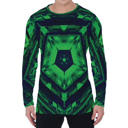 Dark Green Kaleidoscope Print Men's Long Sleeve T-Shirt