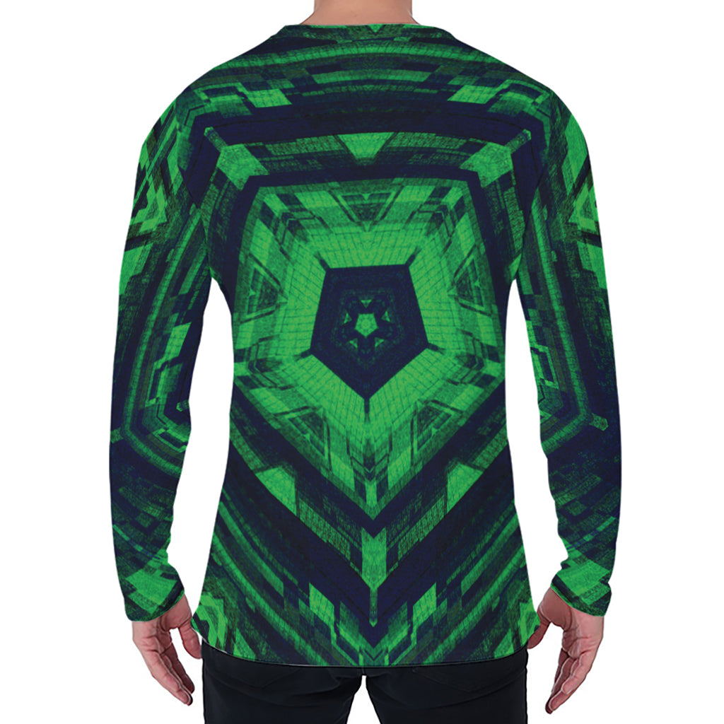 Dark Green Kaleidoscope Print Men's Long Sleeve T-Shirt