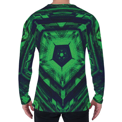 Dark Green Kaleidoscope Print Men's Long Sleeve T-Shirt