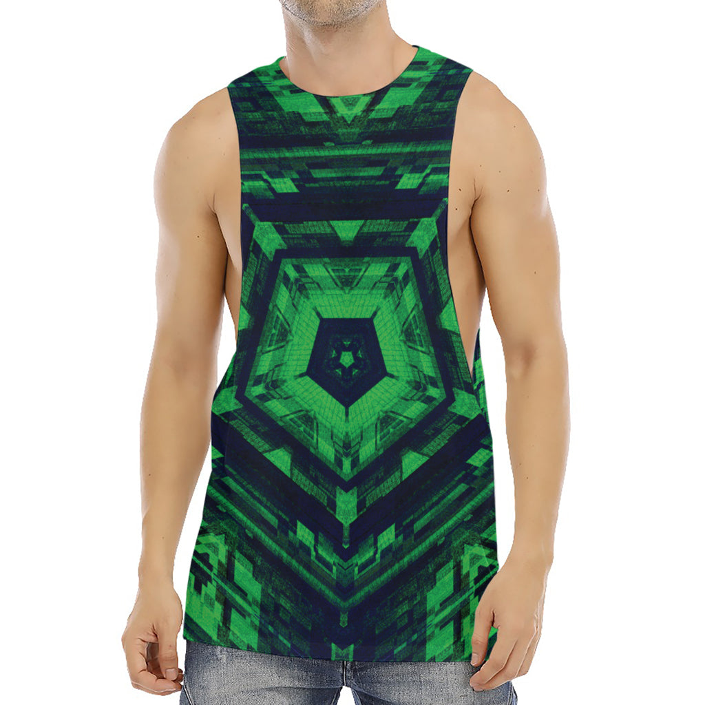 Dark Green Kaleidoscope Print Men's Muscle Tank Top