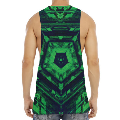 Dark Green Kaleidoscope Print Men's Muscle Tank Top