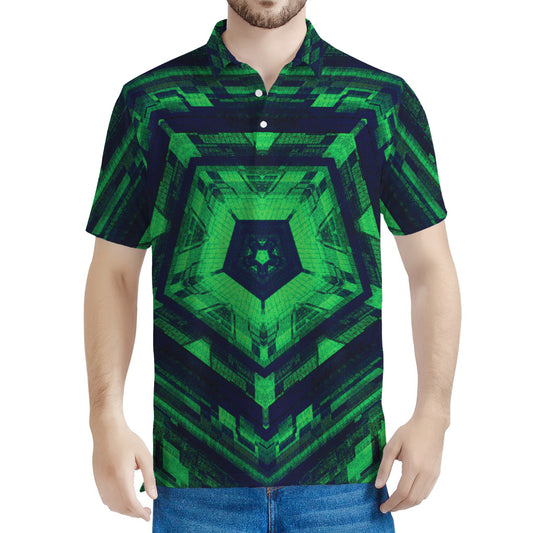 Dark Green Kaleidoscope Print Men's Polo Shirt