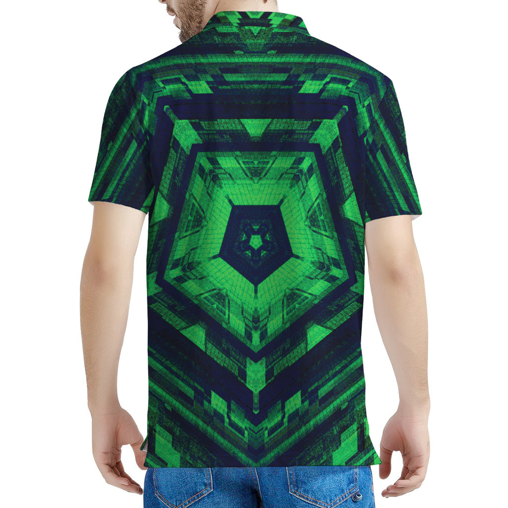 Dark Green Kaleidoscope Print Men's Polo Shirt