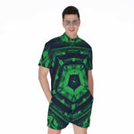 Dark Green Kaleidoscope Print Men's Rompers