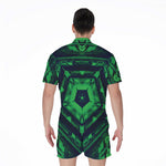 Dark Green Kaleidoscope Print Men's Rompers