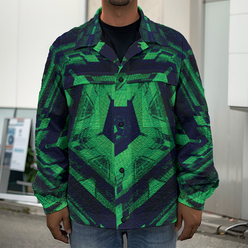 Dark Green Kaleidoscope Print Men's Shirt Jacket