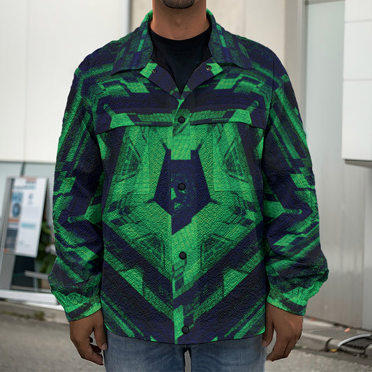 Dark Green Kaleidoscope Print Men's Shirt Jacket